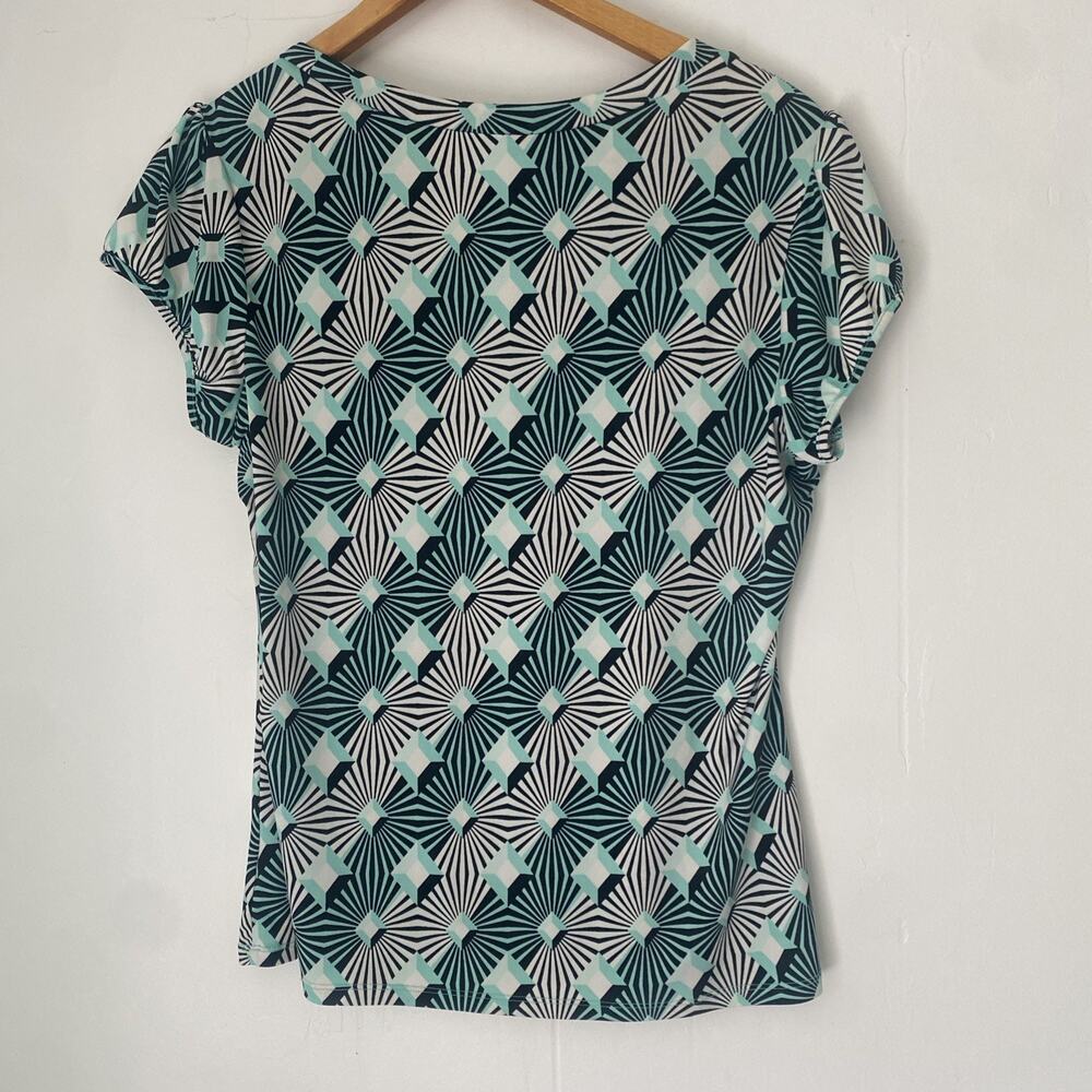 Worthington Top XL Womens Geometric Blue SS Puff Pullover Blouse Colorful Print - Picture 6 of 11